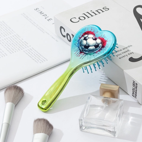 Spazzola a Cuscino d'Aria per Massaggio del Cuoio Capelluto a Forma di Cuore Motivo Calcio Sfumata Spazzola per Capelli Donna