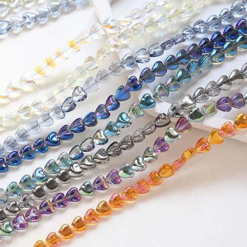 Herzform Glasperlen Mit Aurora Galvanisierter Beschichtung Für DIY Schmuckherstellung Halsketten Ohrringe Armbänder Bastelmaterialien