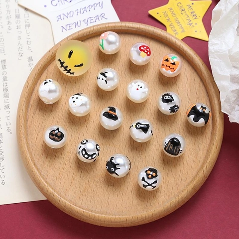 Halloween DIY Acrylic Imitation Artificial Pearl Beads Cartoon Ghost Pumpkin Flower Round Beads For Jewelry Making Bracelet Necklace Accessories