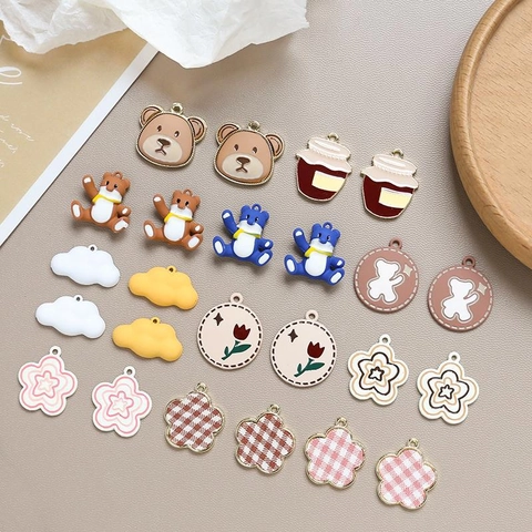 DIY Jewelry Making Charms Alloy Enamel Cartoon Bear Flower Cloud Pendants For Handmade Necklace Bracelet Earring Accessories