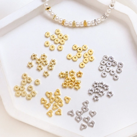 Gold Plated Copper Spacer Beads DIY Jewelry Making Accessories Heart Flower Hexagon Shape Bracelet Necklace Findings