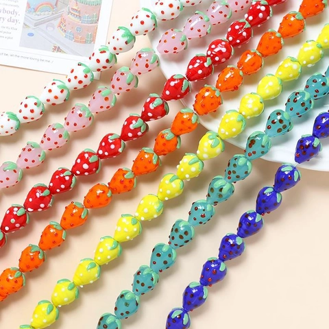 Handmade Lampwork Glass Strawberry Beads Fruit Shape Loose Beads For DIY Jewelry Making Bracelet Necklace Earring Accessories