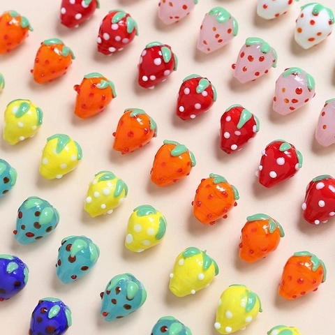 Handmade Lampwork Glass Strawberry Beads Fruit Shape Loose Beads For DIY Jewelry Making Bracelet Necklace Earring Accessories