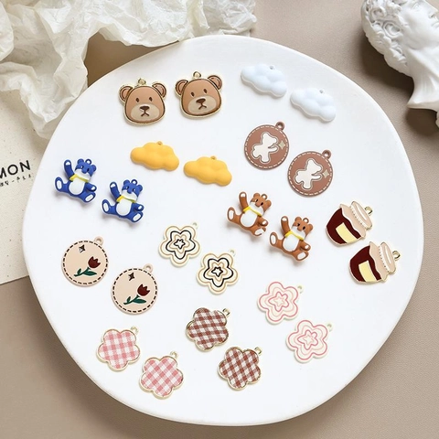 DIY Jewelry Making Charms Alloy Enamel Cartoon Bear Flower Cloud Pendants For Handmade Necklace Bracelet Earring Accessories