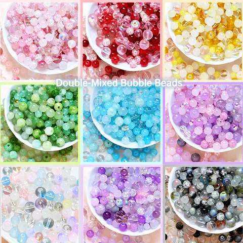 Pearlescent Lampwork Glass Bubble Beads DIY Jewelry Making Mixed Crackle Frosted Round Loose Beads For Bracelet Necklace Accessories