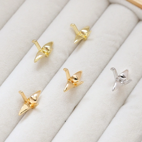 Origami Crane Pendant 14K Gold Plated Copper DIY Jewelry Making Accessory For Earring Bracelet Necklace Pendant Only