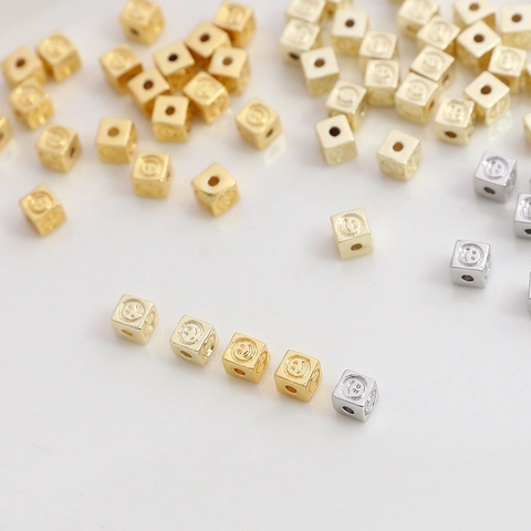 Smile Face Cube Spacer Beads Gold Plated Copper Loose Beads For DIY Necklace Bracelet Making Jewelry Findings Accessories