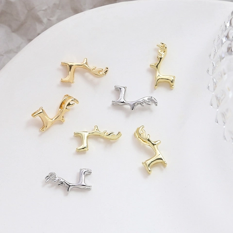 Gold Plated Copper Little Deer Pendant For Necklace Earring DIY Jewelry Making Accessories Mini Elk Animal Charm For Women