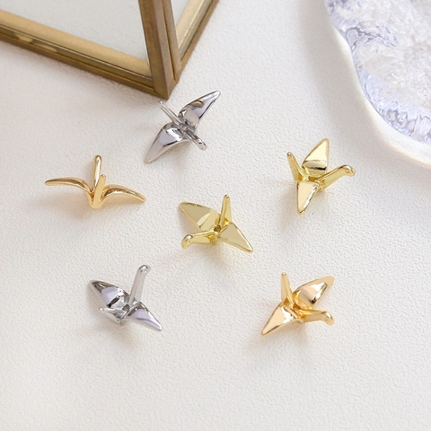 Origami Crane Pendant 14K Gold Plated Copper DIY Jewelry Making Accessory For Earring Bracelet Necklace Pendant Only