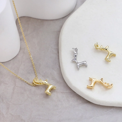 Gold Plated Copper Little Deer Pendant For Necklace Earring DIY Jewelry Making Accessories Mini Elk Animal Charm For Women