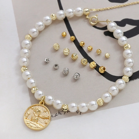 Perles d'Espacement en Cuivre Plaqué Or Véritable Motif Rayures Verticales 14K 18K Couleur Or Argent Accessoires Bijoux DIY