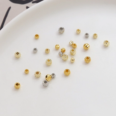 Perles d'Espacement en Cuivre Plaqué Or Véritable Motif Rayures Verticales 14K 18K Couleur Or Argent Accessoires Bijoux DIY
