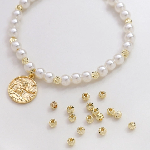 Cuentas Espaciadoras Redondas de Cobre Chapado en Oro 14K 18K Plata Texturizadas para Creación de Joyería DIY Collares Pulseras Pendientes Materiales