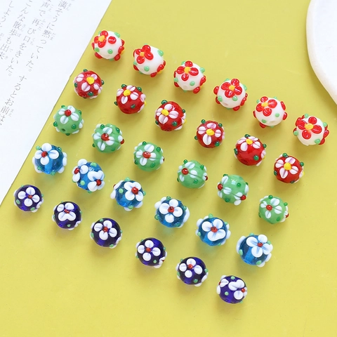 Millefiori Style Printed Glass Flower Beads Round Millefiori Glass Beads For DIY Necklace Bracelet Earring Jewelry Making Accessories