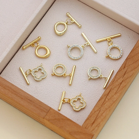 DIY Jewelry Making OT Toggle Clasp Copper Gold Plated Zirconia Connector For Necklace Bracelet Handmade Findings