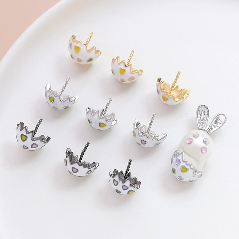 Kawaii Cartoon Eggshell Bunny Heart Enamel Charms For Jewelry Making Copper Gold Plated DIY Craft Pendant Findings Accessories