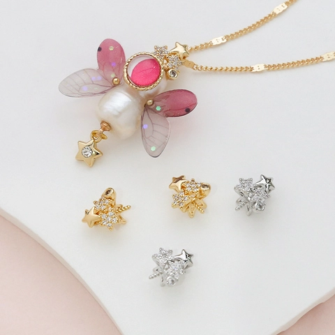 Copper Gold Plated Zirconia Star Ghost Crown DIY Jewelry Finding Accessories Baroque Style For Headpiece Making Decorative Ornament