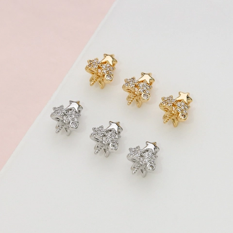 Copper Gold Plated Zirconia Star Ghost Crown DIY Jewelry Finding Accessories Baroque Style For Headpiece Making Decorative Ornament