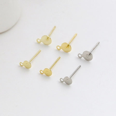 Gold Plated Copper Flat Pad Earring Posts With Loop For DIY Jewelry Making Findings Handmade Earrings Components Material