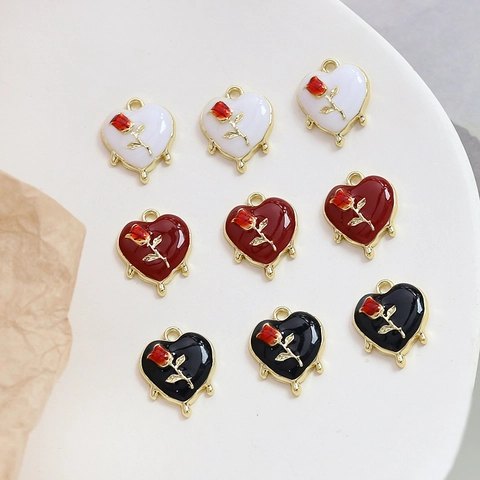 Dijes Colgantes Corazón Rosa Aleación Vintage Para DIY Collar Pulsera Pendiente Fabricación de Joyas Accesorios Para Mujeres