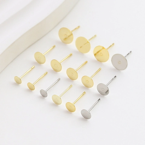Copper Gold Plated Flat Pad Stud Earring Posts With 925 Sterling Silver Pin DIY Jewelry Making Findings Earring Base Components