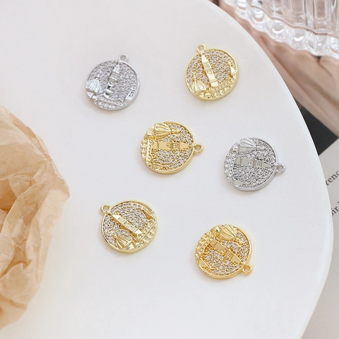 Vintage Copper Gold Plated Castle Pendant With Zirconia London Architecture Charms For DIY Necklace Bracelet Jewelry Making