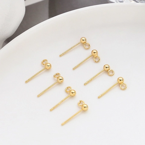 18K Gold Plated Copper Round Ball Earring Posts With 925 Sterling Silver Earring Post For DIY Jewelry Making Findings Accessories Women
