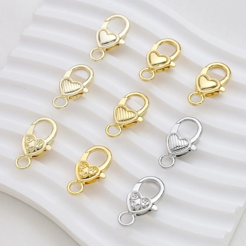 Grand Fermoir Mousqueton en Cœur Cuivre Rempli d'Or Préservant la Couleur Composants de Fabrication de Bijoux DIY Fermoir Métallique pour Artisanat