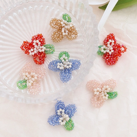 Handmade Crystal Glass Flower Beads Woven Floral Patch DIY Accessories For Jewelry Making Hair Clips Brooches Women Craft