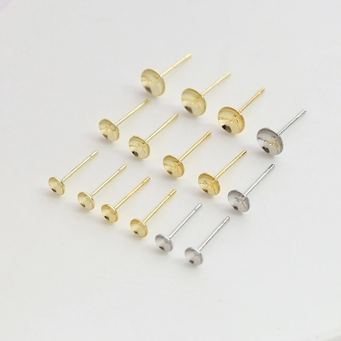 Componenti per Gioielli DIY Perno in Argento Sterling 925 Rame Placcato Oro Base per Orecchini a Forma di Ciotola
