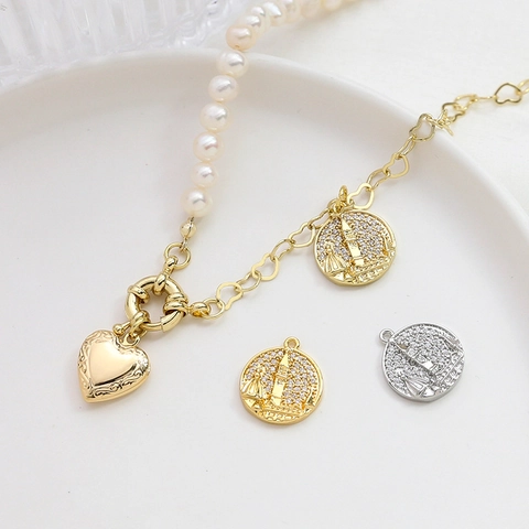 Vintage Copper Gold Plated Castle Pendant With Zirconia London Architecture Charms For DIY Necklace Bracelet Jewelry Making