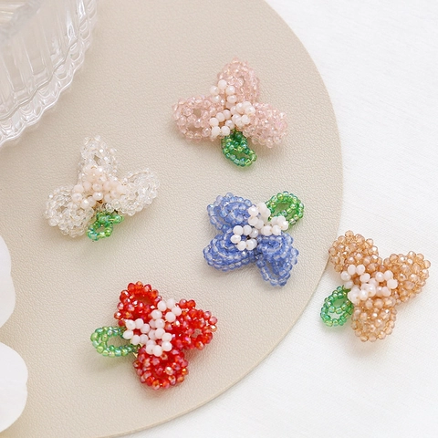 Handmade Crystal Glass Flower Beads Woven Floral Patch DIY Accessories For Jewelry Making Hair Clips Brooches Women Craft