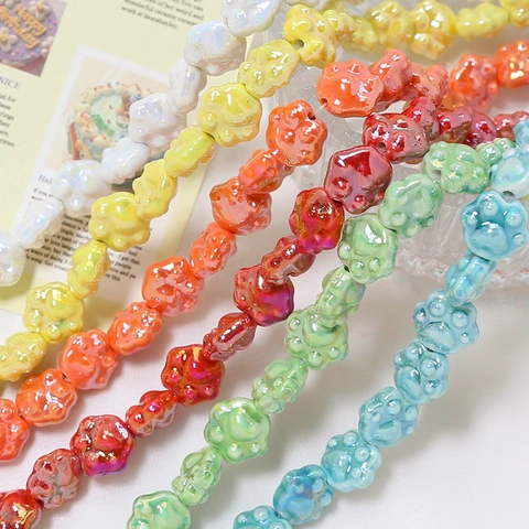 Japanese Style Cute Ceramic Cat Paw Beads Pearlescent Glaze Straight Hole Loose Beads For DIY Bracelet Necklace Earring Handmade Jewelry Accessories