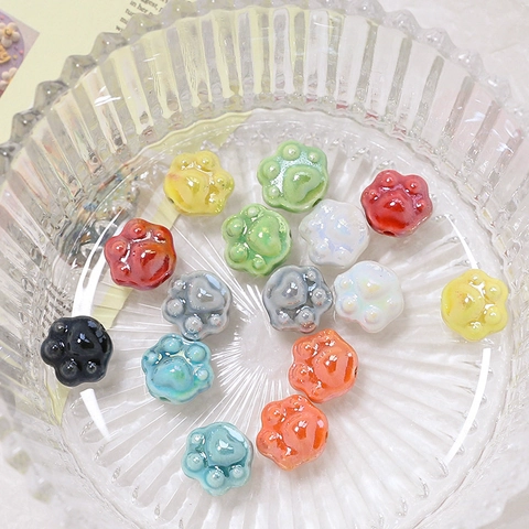 Japanese Style Cute Ceramic Cat Paw Beads Pearlescent Glaze Straight Hole Loose Beads For DIY Bracelet Necklace Earring Handmade Jewelry Accessories
