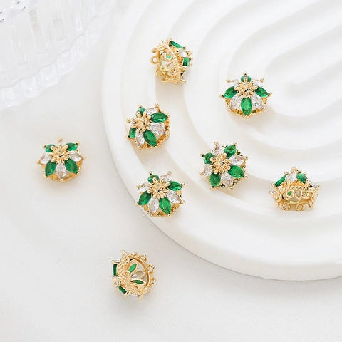 18K Gold Plated Brass Zirconia Flower Tassel Cap Multi Loop Charm Pendant For DIY Earring Necklace Bracelet Jewelry Making Supplies