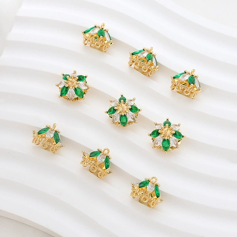 18K Gold Plated Brass Zirconia Flower Tassel Cap Multi Loop Charm Pendant For DIY Earring Necklace Bracelet Jewelry Making Supplies