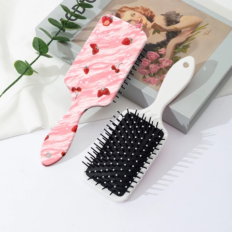 Cute Cartoon Strawberry Fruit Pattern Air Cushion Massage Comb Detangling Paddle Hair Brush For Women Girls Scalp Care Tool