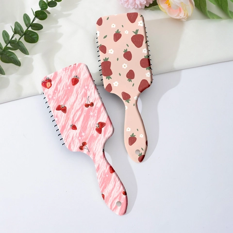 Cute Cartoon Strawberry Fruit Pattern Air Cushion Massage Comb Detangling Paddle Hair Brush For Women Girls Scalp Care Tool