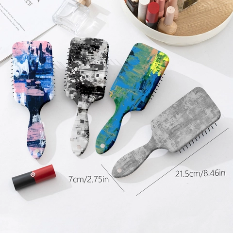Artistic Print Air Cushion Paddle Brush Retro Marble Graffiti Massage Hair Comb ABS Detangling Styling Tool For Women Daily
