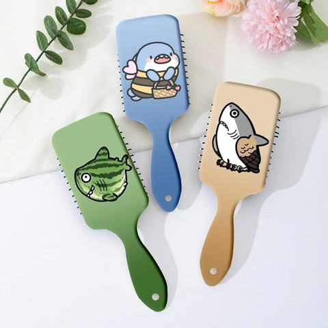 Cartoon Shark Hybrid Air Cushion Massage Hairbrush Scalp Detangling Detangler Brush For Women Girls Daily Hair Care Plastic Paddle Comb