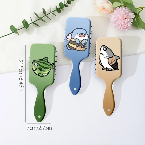Cartoon Shark Hybrid Air Cushion Massage Hairbrush Scalp Detangling Detangler Brush For Women Girls Daily Hair Care Plastic Paddle Comb
