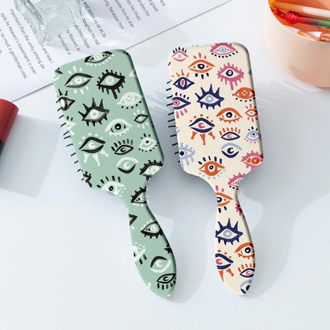 Bohemian Evil Eye Printed Air Cushion Comb Detangling Hair Brush Scalp Massage Paddle Brush For Daily Hair Styling Women