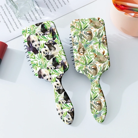 Cute Panda Sloth Jungle Print Air Cushion Hairbrush For Women Detangling Paddle Brush ABS Massage Comb Hair Styling Tool
