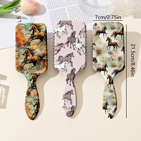 Running Horse Print Paddle Hair Brush For Women Scalp Massage Detangling Air Cushion Comb ABS Plastic Hair Care Detangler Brush Tool