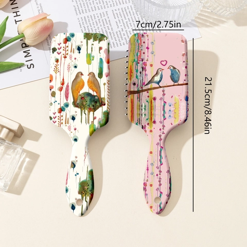 Artistic Bird Floral Print Air Cushion Hair Brush Portable Scalp Massage Detangling Comb For Girls Students Women Valentine's Day Gift