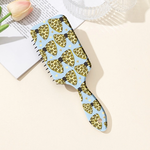 Brosse Plate Imprimé Nœud Léopard Motif Cœur en ABS Peigne de Massage Démêlant Brosse à Cheveux à Coussin d'Air pour Femmes Soins Capillaires