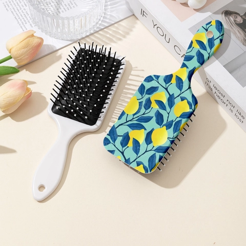 Vintage Abstract Flower Lemon Print Air Cushion Massage Comb Portable ABS Hair Brush For Women Home Dorm Haircare Essentials