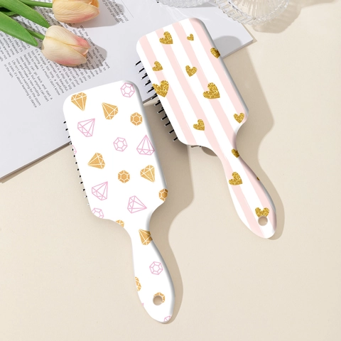 Cepillo de Pelo con Cojín de Aire Estampado Dibujos Animados Lindo Peine de Masaje Portátil con Patrón de Corazón Rosa Diamante