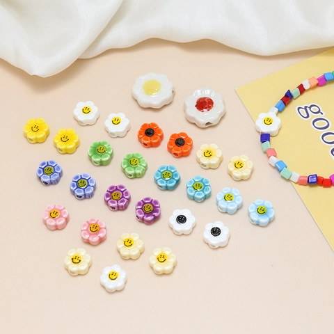 Vintage Ceramic Flower Smiley Face Beads DIY Jewelry Making Accessories For Bracelet Necklace Phone Chain Mixed Colors