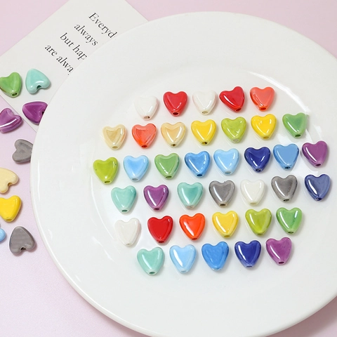 Colorful Ceramic Heart Beads Glazed Loose Beads For DIY Jewelry Making Bracelet Necklace Handmade Craft Supplies